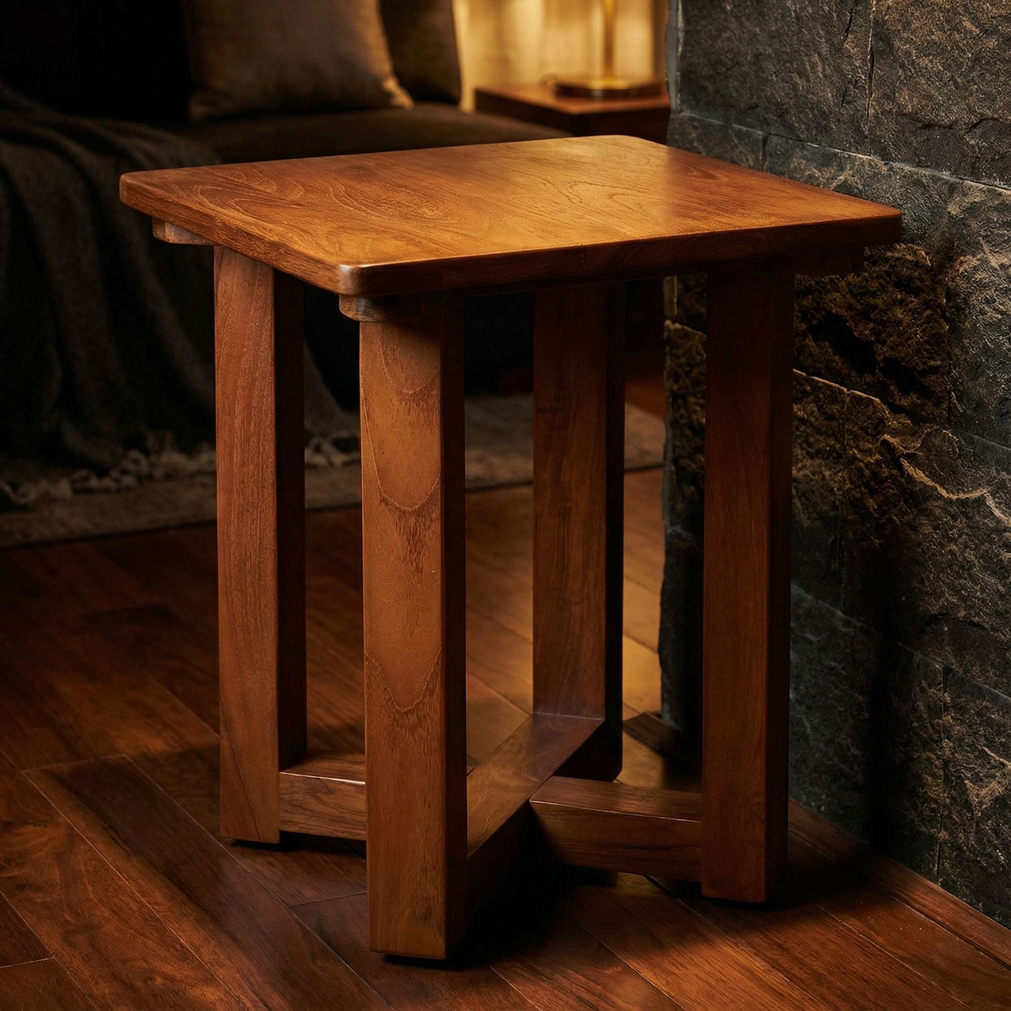 Bare Decor Faro Solid Teak Wood Small End Side Table, Square 14x14x17