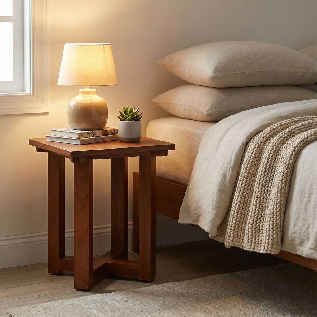 Bare Decor Faro Solid Teak Wood Small End Side Table, Square 14x14x17