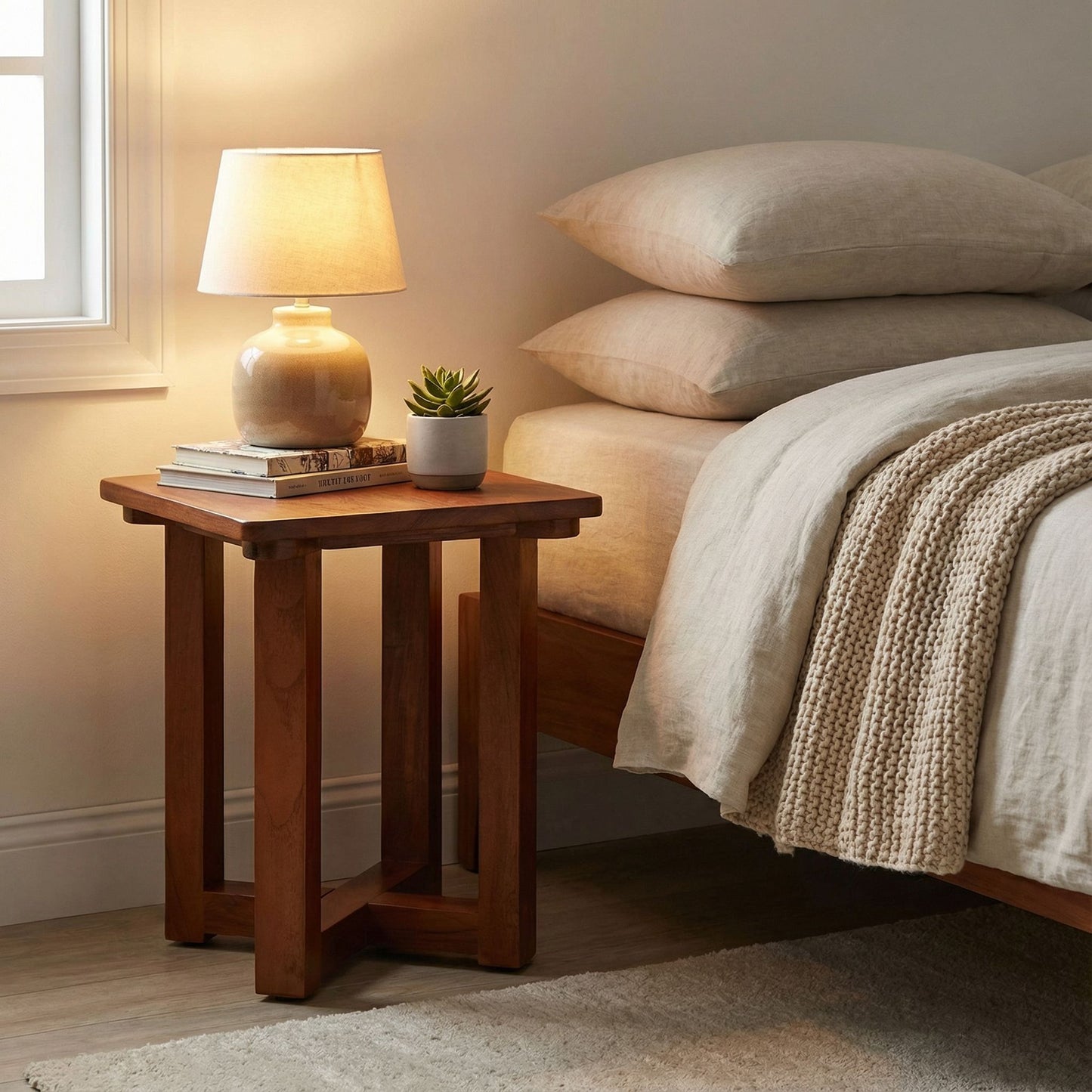 Bare Decor Faro Solid Teak Wood Small End Side Table, Square 14x14x17