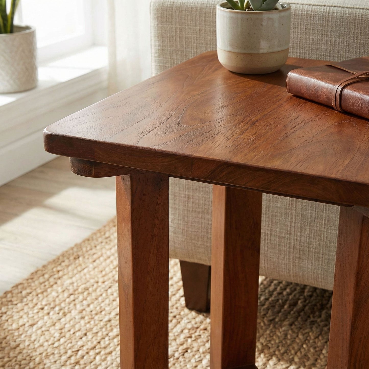 Bare Decor Faro Solid Teak Wood Small End Side Table, Square 14x14x17