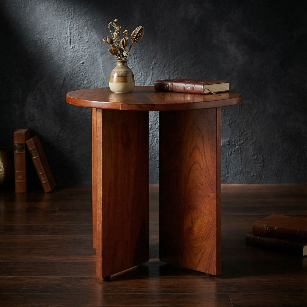 Bare Decor Mares Round Accent Table in Solid Teak Wood 18x18x18