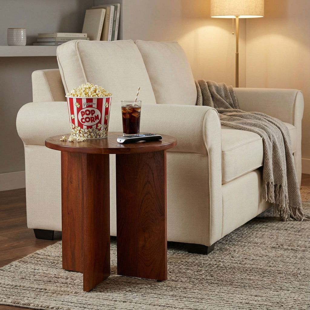 Bare Decor Mares Round Accent Table in Solid Teak Wood 18x18x18