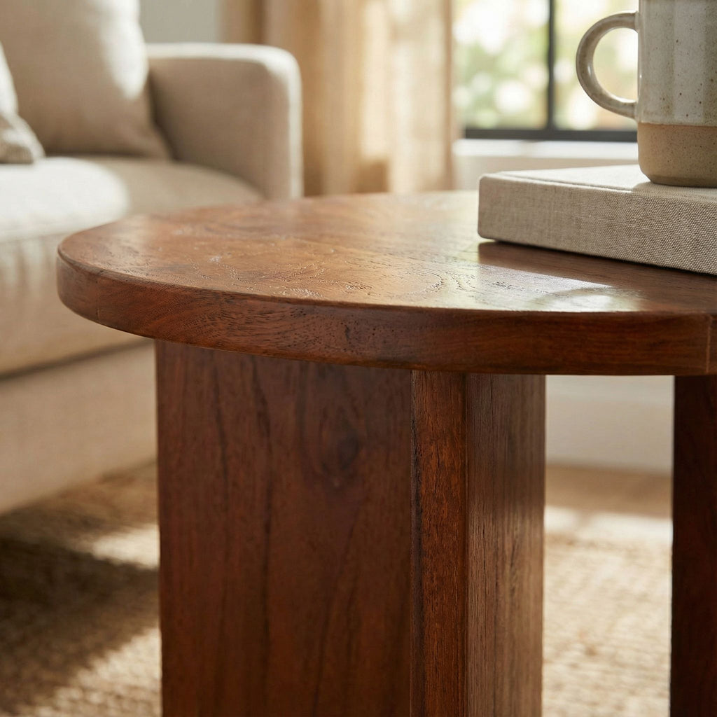 Bare Decor Mares Round Accent Table in Solid Teak Wood 18x18x18