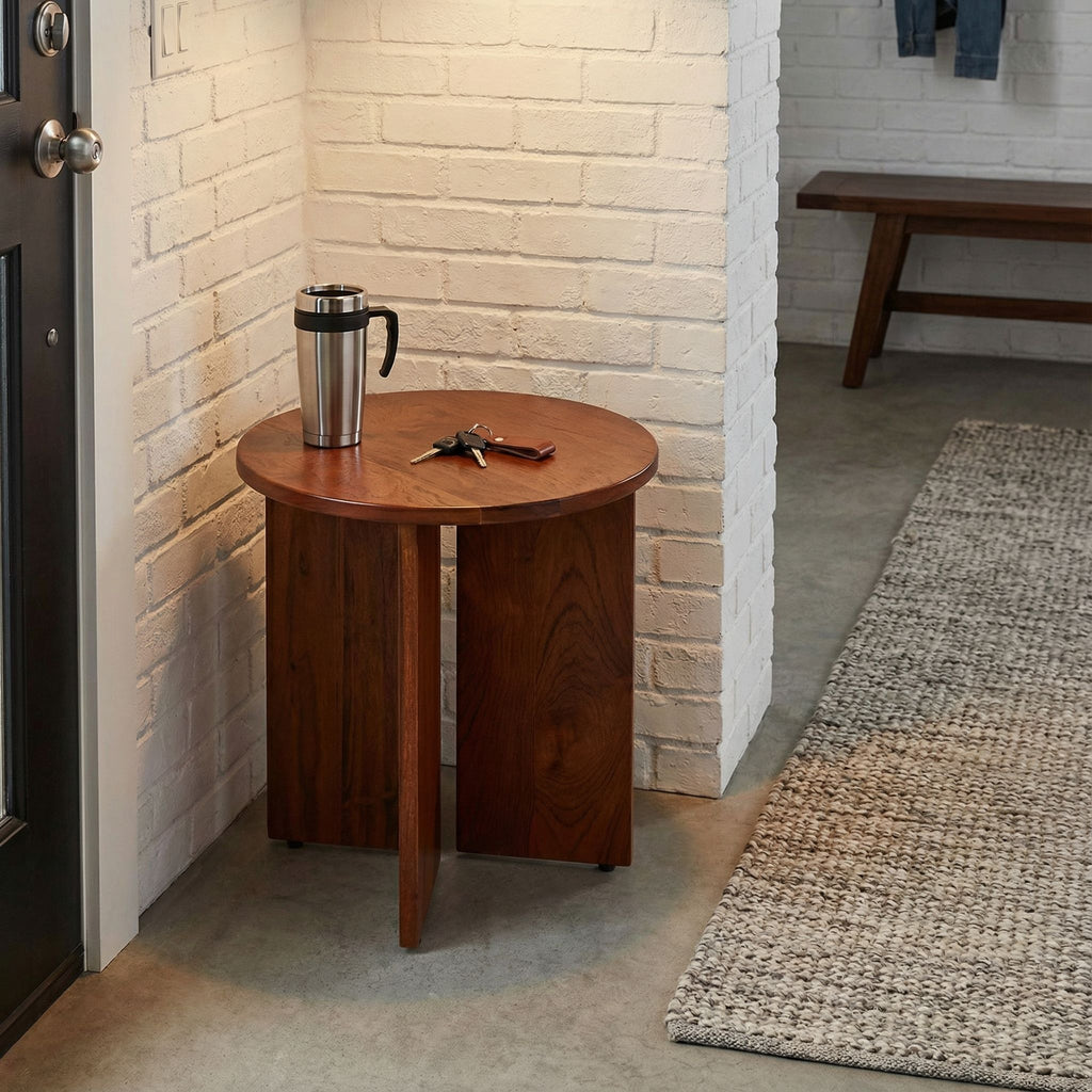 Bare Decor Mares Round Accent Table in Solid Teak Wood 18x18x18
