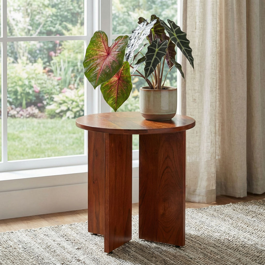 Bare Decor Mares Round Accent Table in Solid Teak Wood 18x18x18