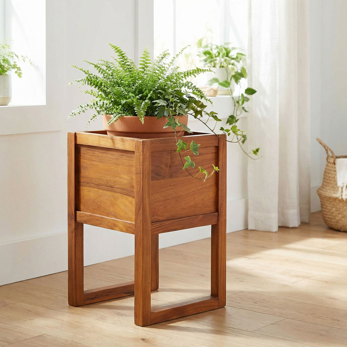 Bare Decor Jakar Plant Stand Riser in Solid Teak Wood 12x12x17.5