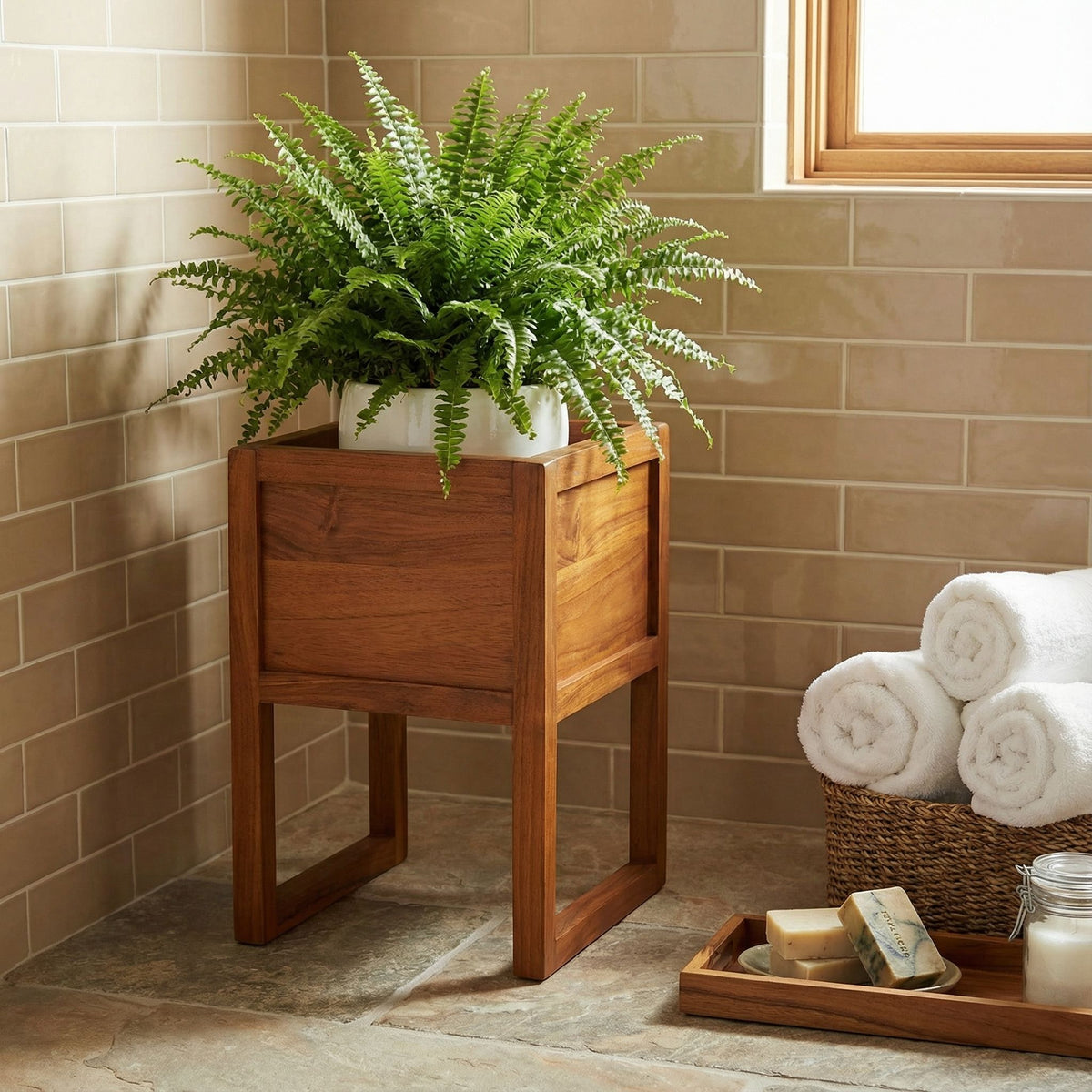 Bare Decor Jakar Plant Stand Riser in Solid Teak Wood 12x12x17.5