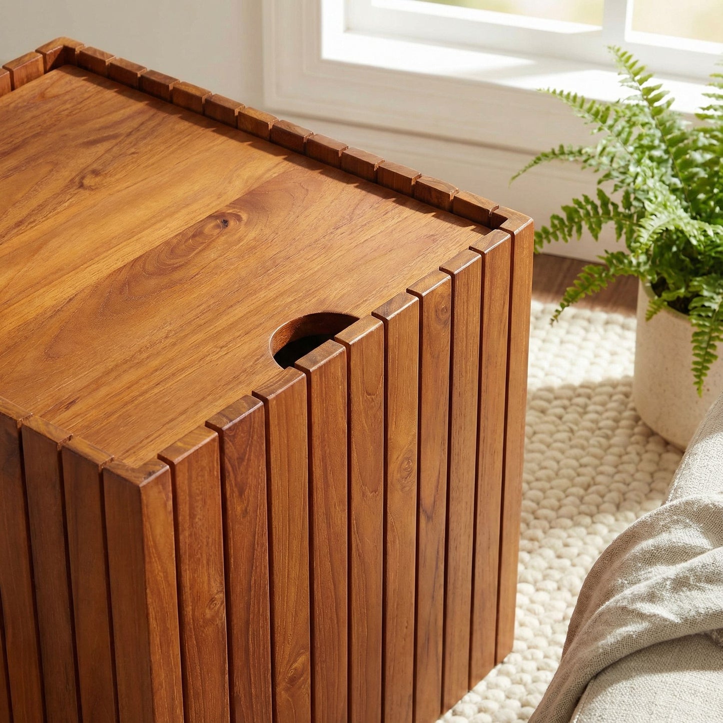 Bare Decor Kiev Solid Teak Storage Basket Box with Lid,17x17x20