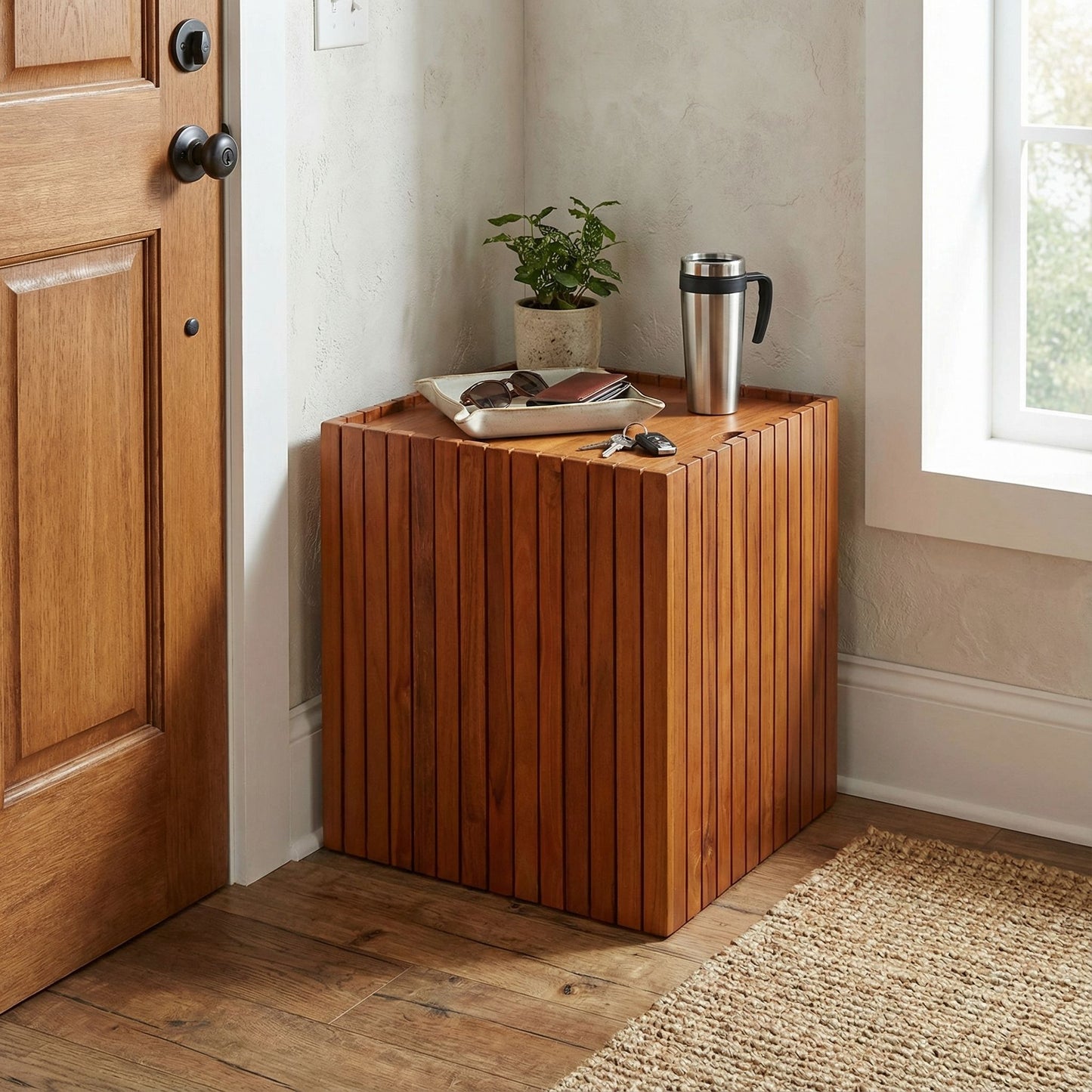 Bare Decor Kiev Solid Teak Storage Basket Box with Lid,17x17x20