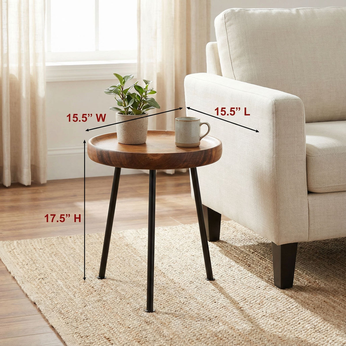 Bare Decor Kuzko Solid Teak Wood Small Side Table, 15" Round