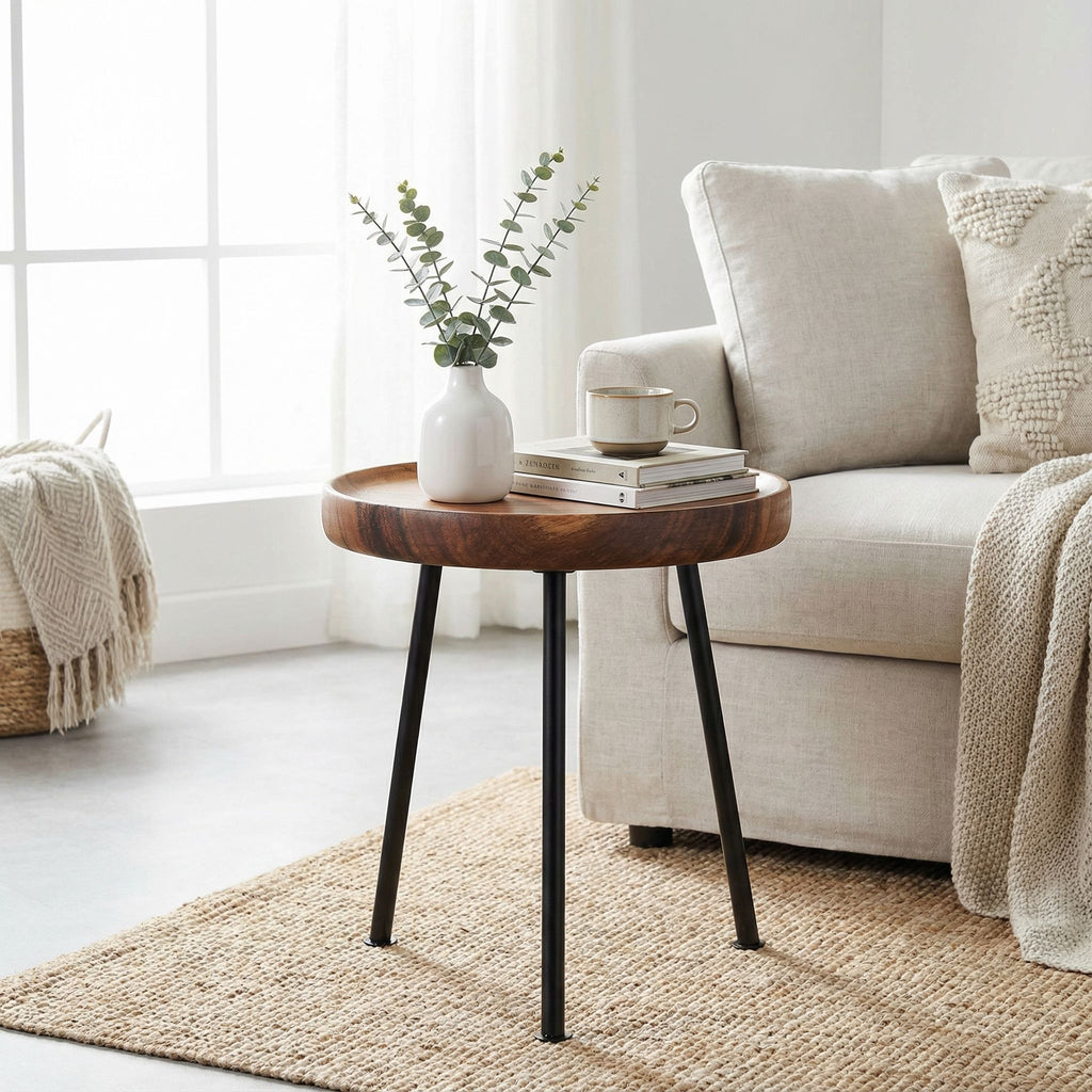 Bare Decor Kuzko Solid Teak Wood Small Side Table, 15" Round