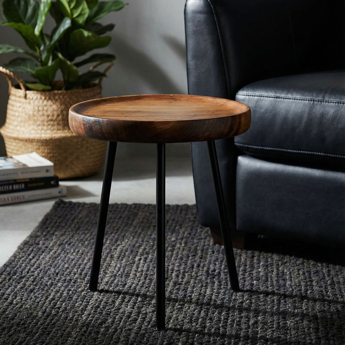 Bare Decor Kuzko Solid Teak Wood Small Side Table, 15" Round