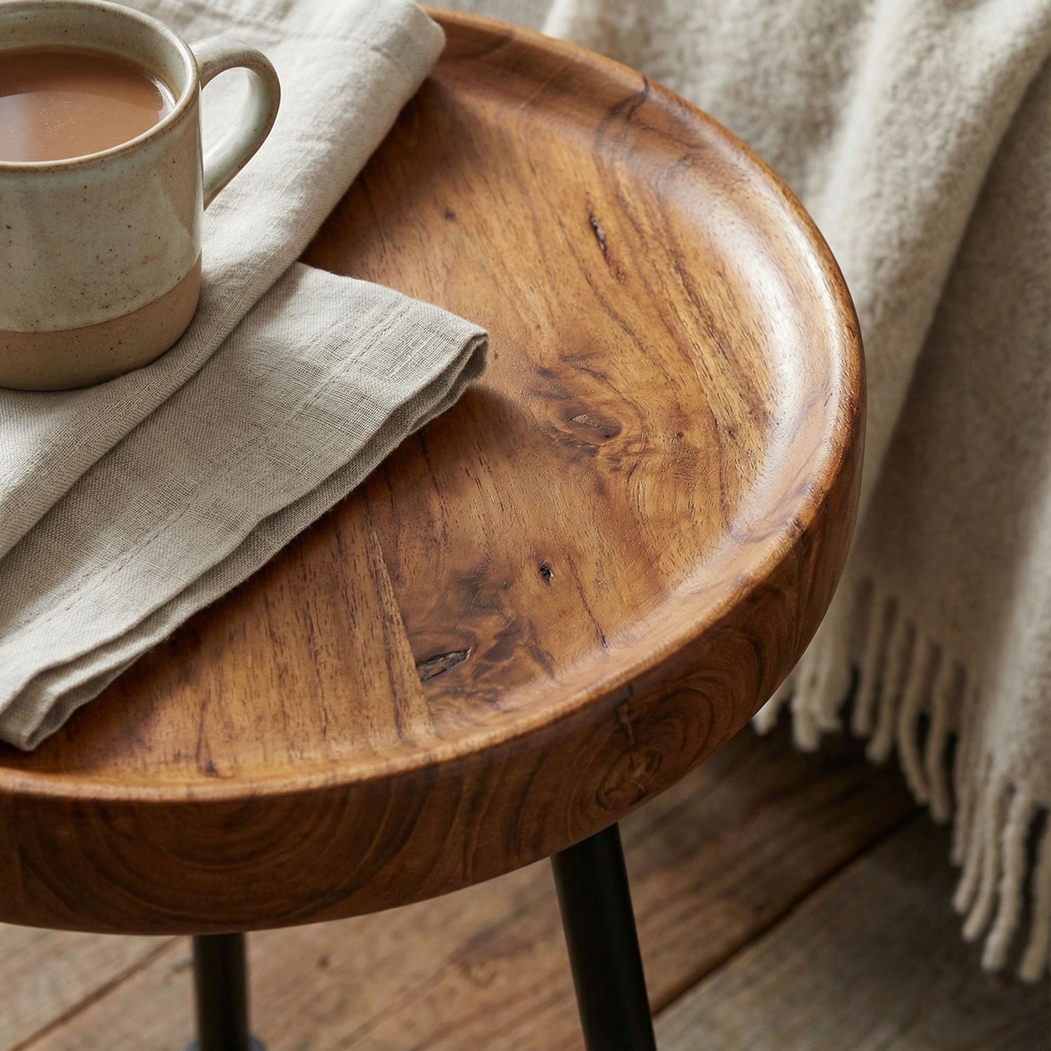Bare Decor Kuzko Solid Teak Wood Small Side Table, 15" Round
