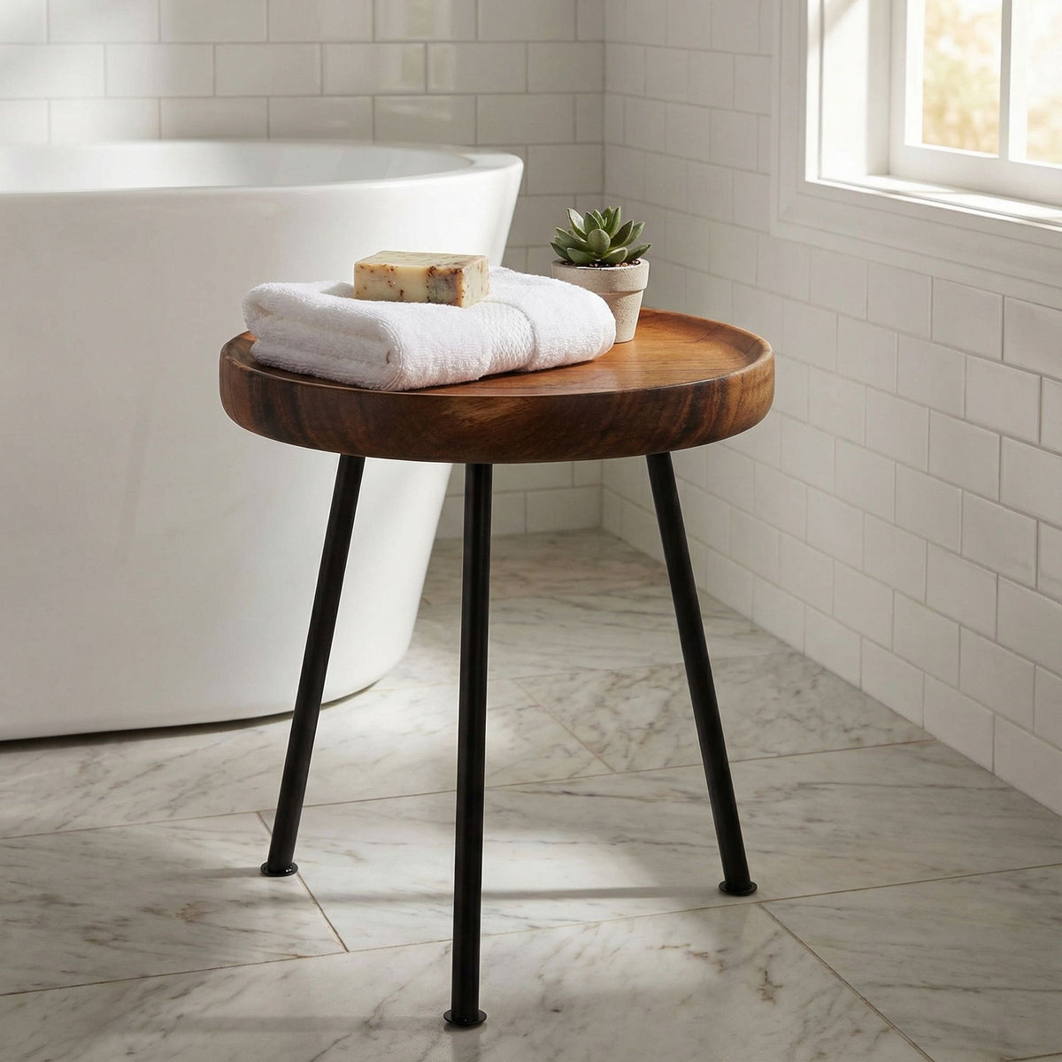 Bare Decor Kuzko Solid Teak Wood Small Side Table, 15" Round
