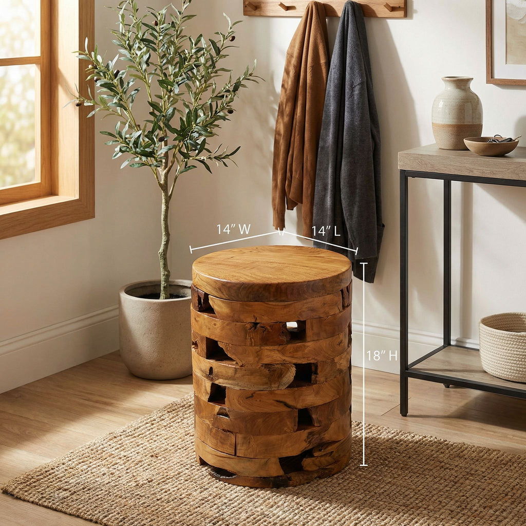Bare Decor Stonehenge Artisan Accent Stool, Table in Solid Teak Wood