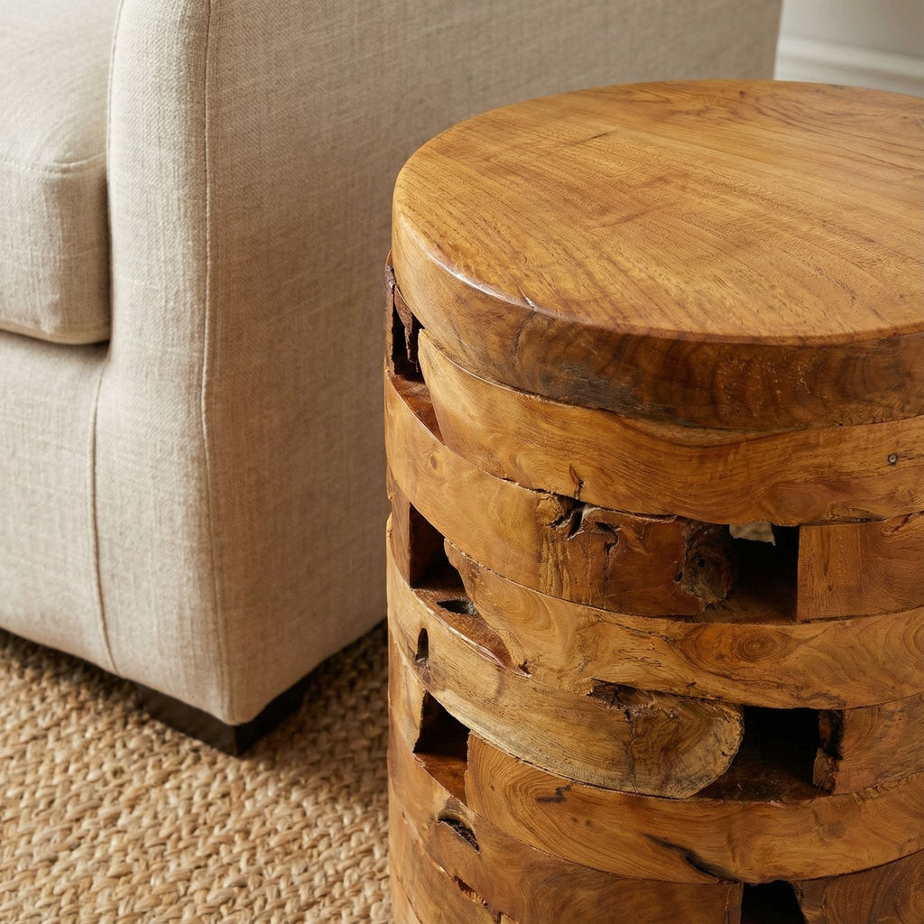 Bare Decor Stonehenge Artisan Accent Stool, Table in Solid Teak Wood