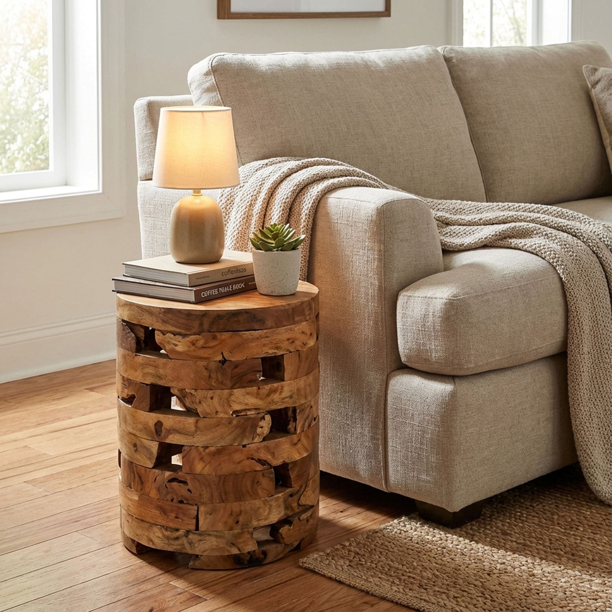 Bare Decor Stonehenge Artisan Accent Stool, Table in Solid Teak Wood
