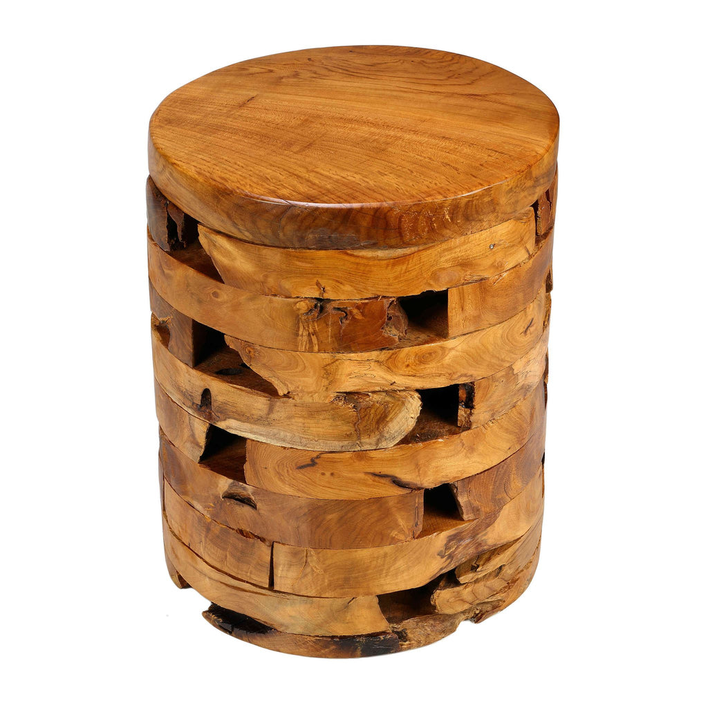 Bare Decor Stonehenge Artisan Accent Stool, Table in Solid Teak Wood