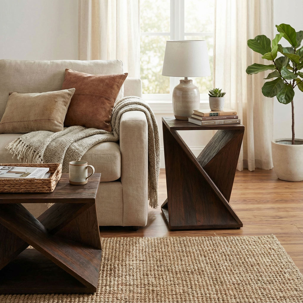 Bare Decor Twister End Table in Reclaimed Solid Teak Wood, Brown