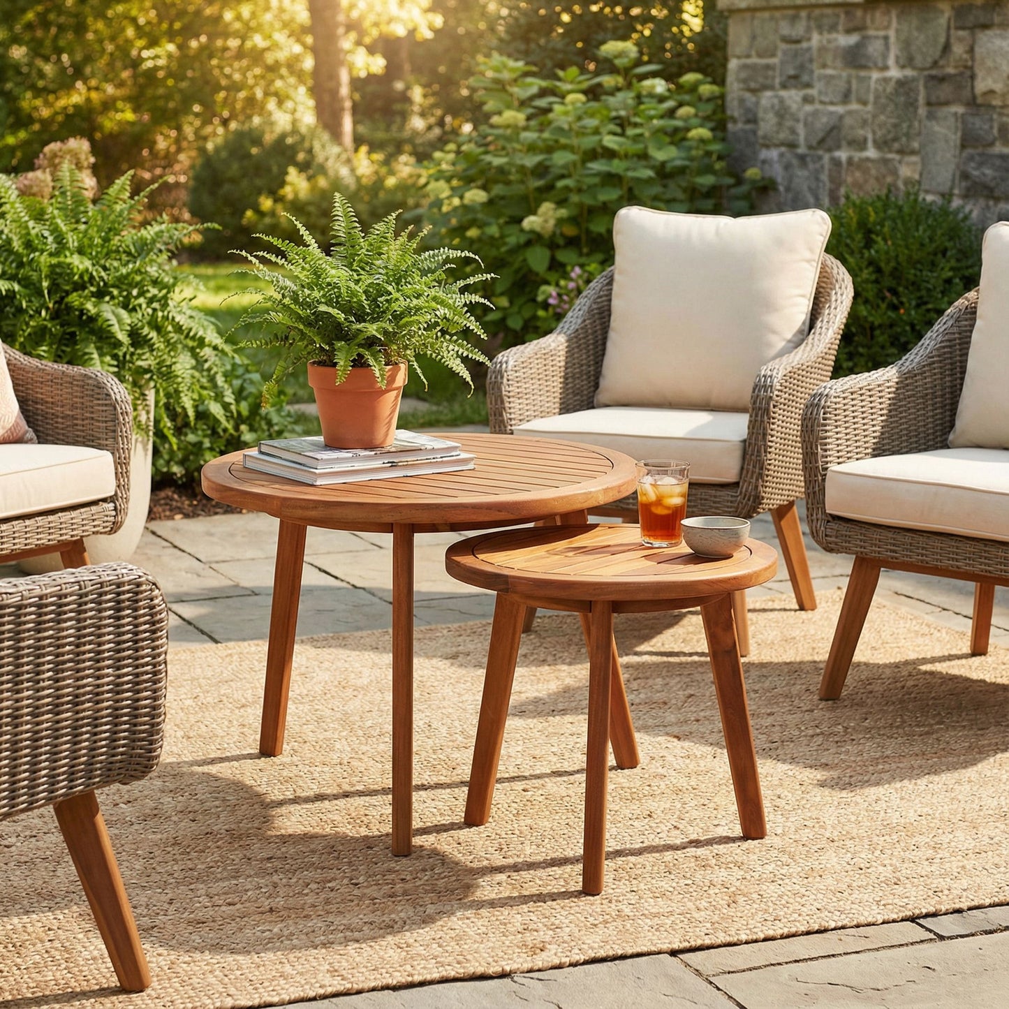 Bare Decor Infinity Teak Accent Nesting Tables, Round Solid Wood