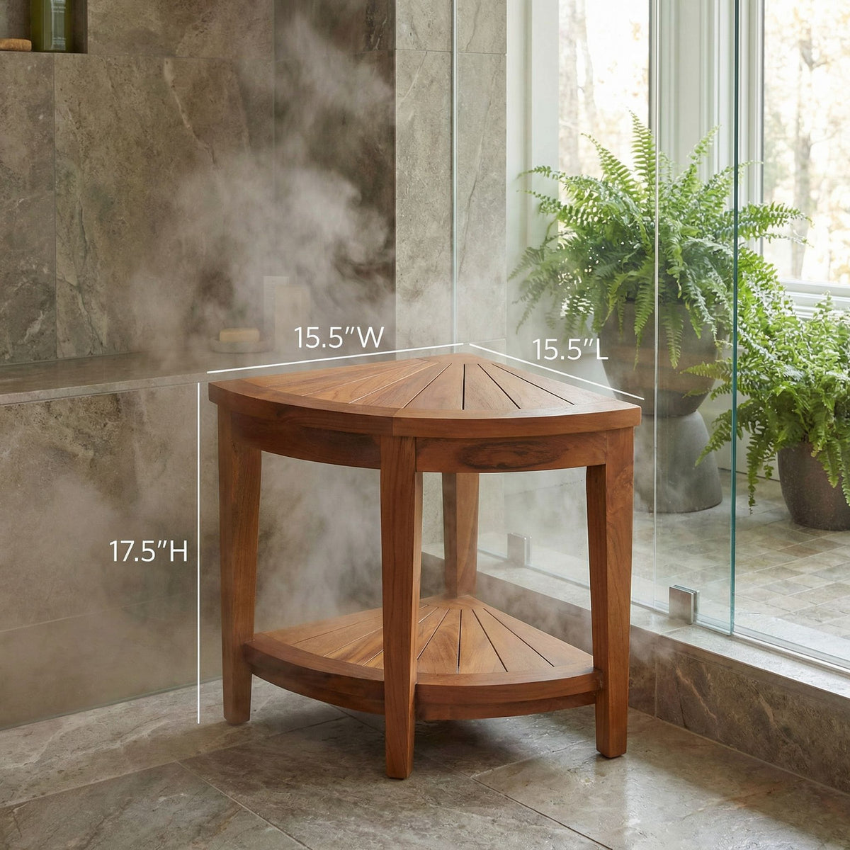 Bare Decor Hanna Corner Spa Shower Stool in Solid Teak Wood, 18"H