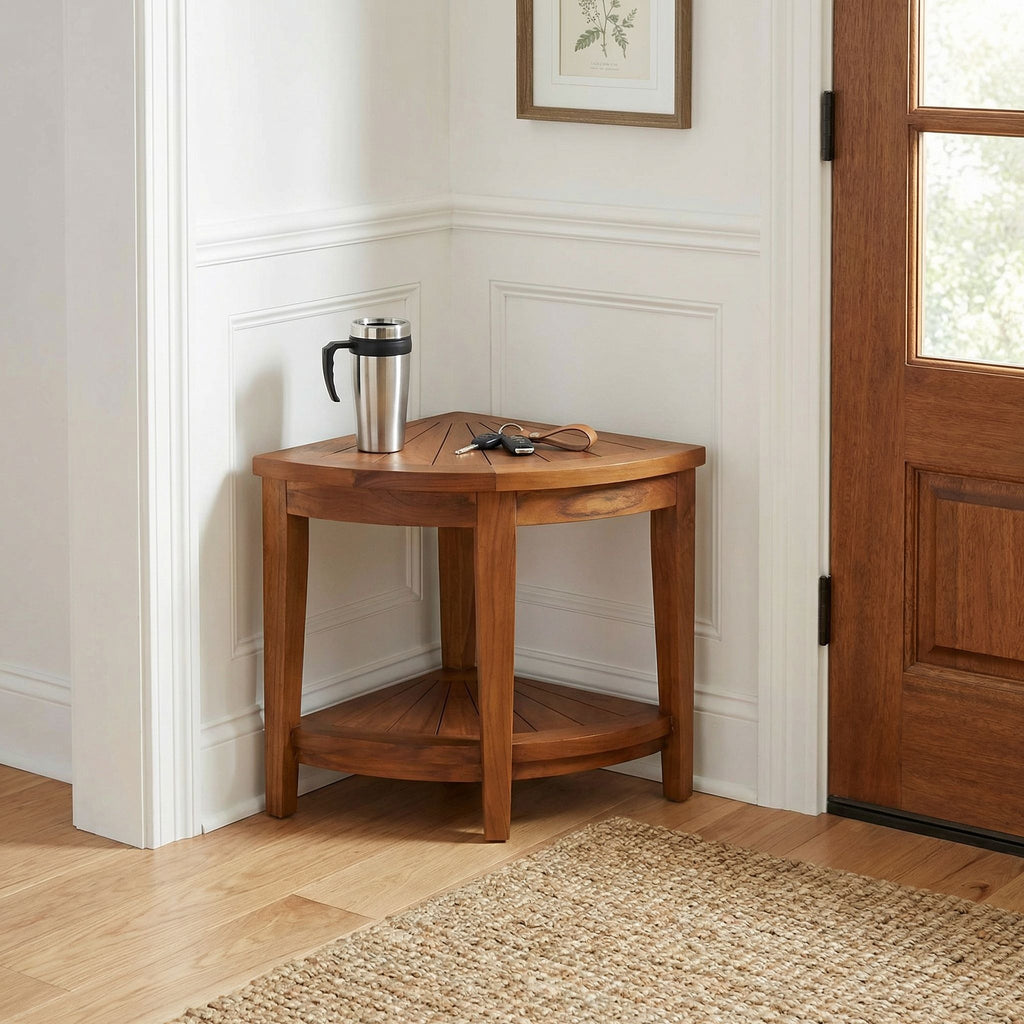 Bare Decor Hanna Corner Spa Shower Stool in Solid Teak Wood, 18"H