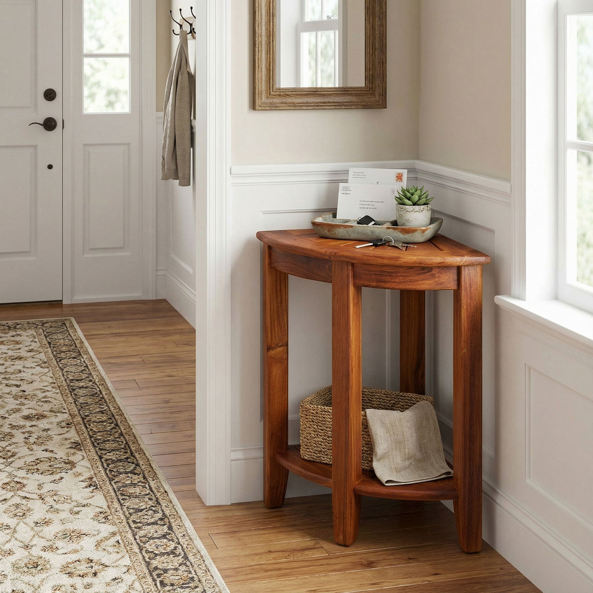 Bare Decor Elana Tall Corner Spa Shower Stool in Solid Teak Wood, 24"H