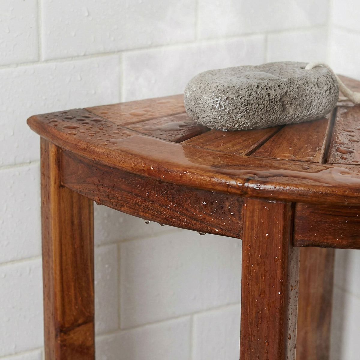Bare Decor Elana Tall Corner Spa Shower Stool in Solid Teak Wood, 24"H