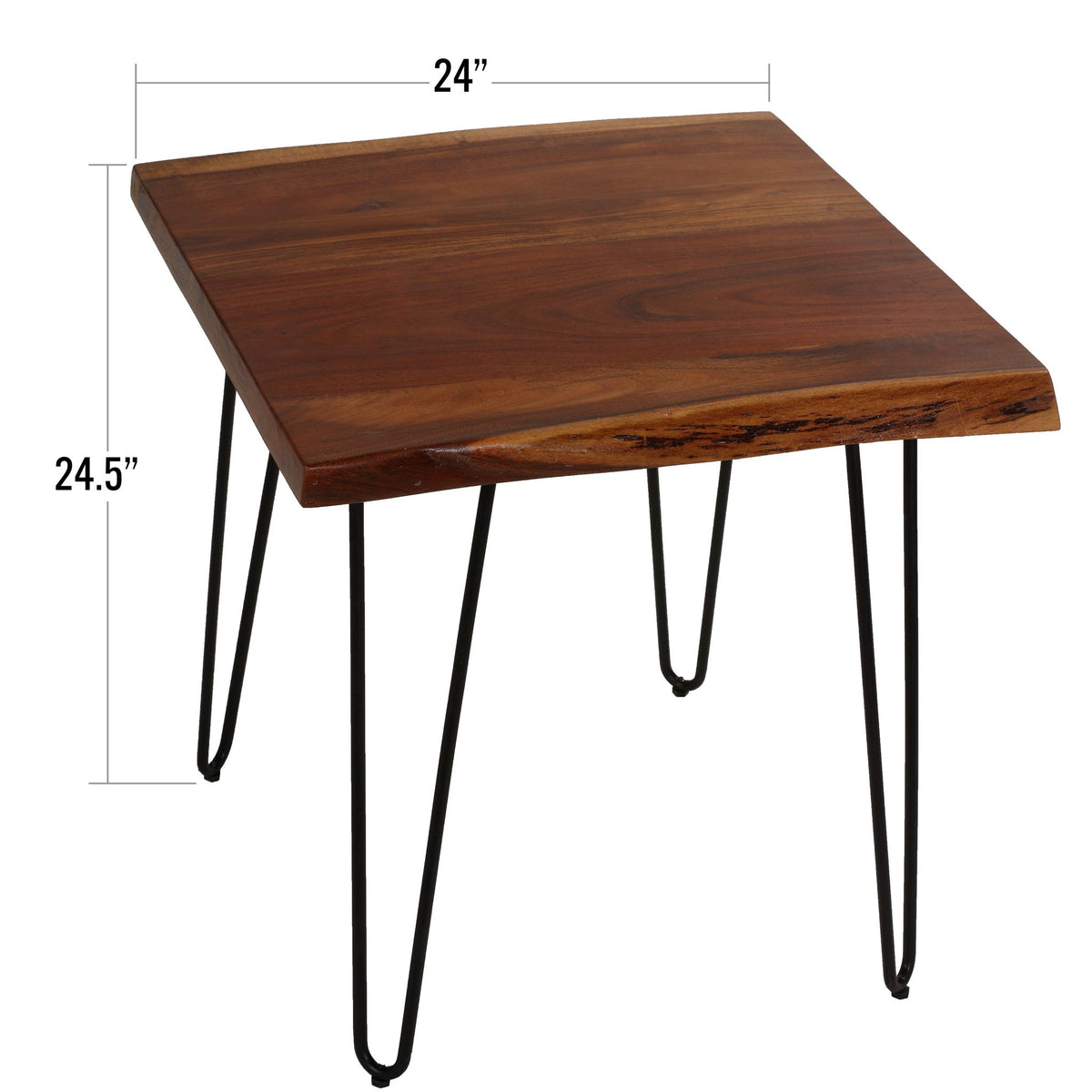 Bare Decor Nunavut Square End Table Solid Wood Live Top with Black Metal Hairpin Legs, 24x24x24