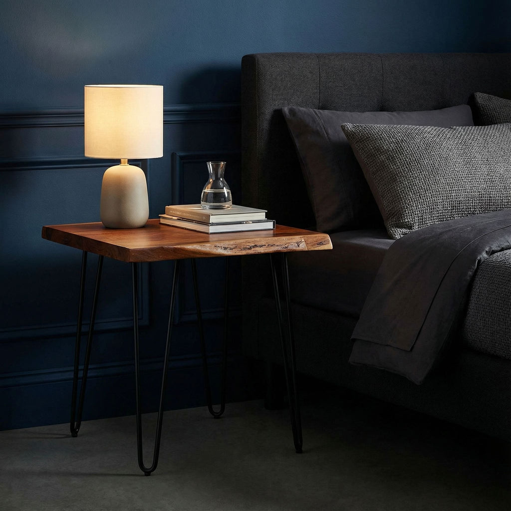 Bare Decor Nunavut Square End Table Solid Wood Live Top with Black Metal Hairpin Legs, 24x24x24