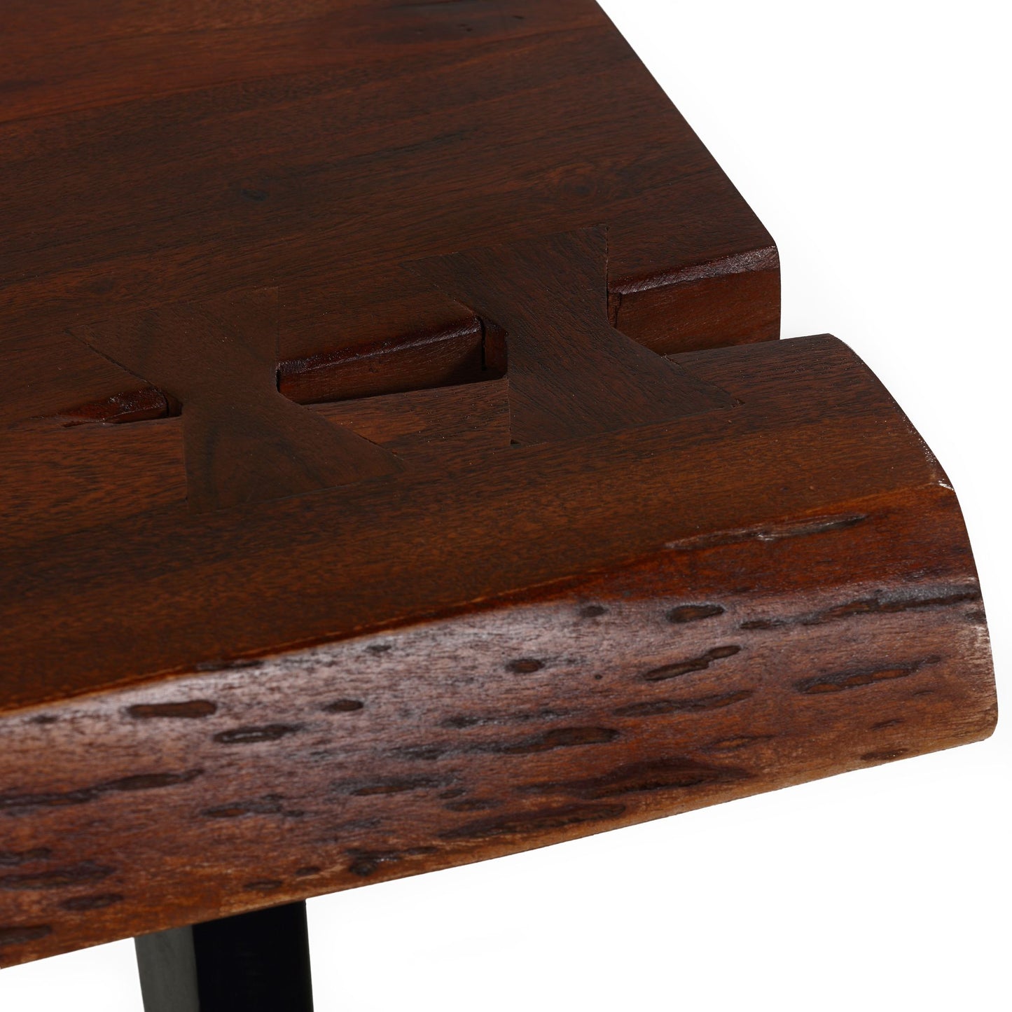 Bare Decor Brunswick End Table With Live Edge Solid Wood Top and Black Metal Legs