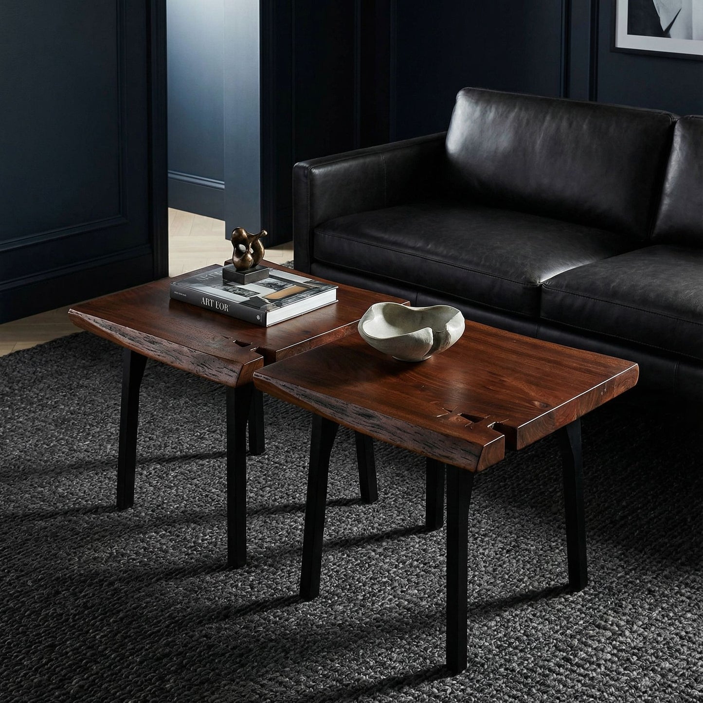 Bare Decor Brunswick End Table With Live Edge Solid Wood Top and Black Metal Legs