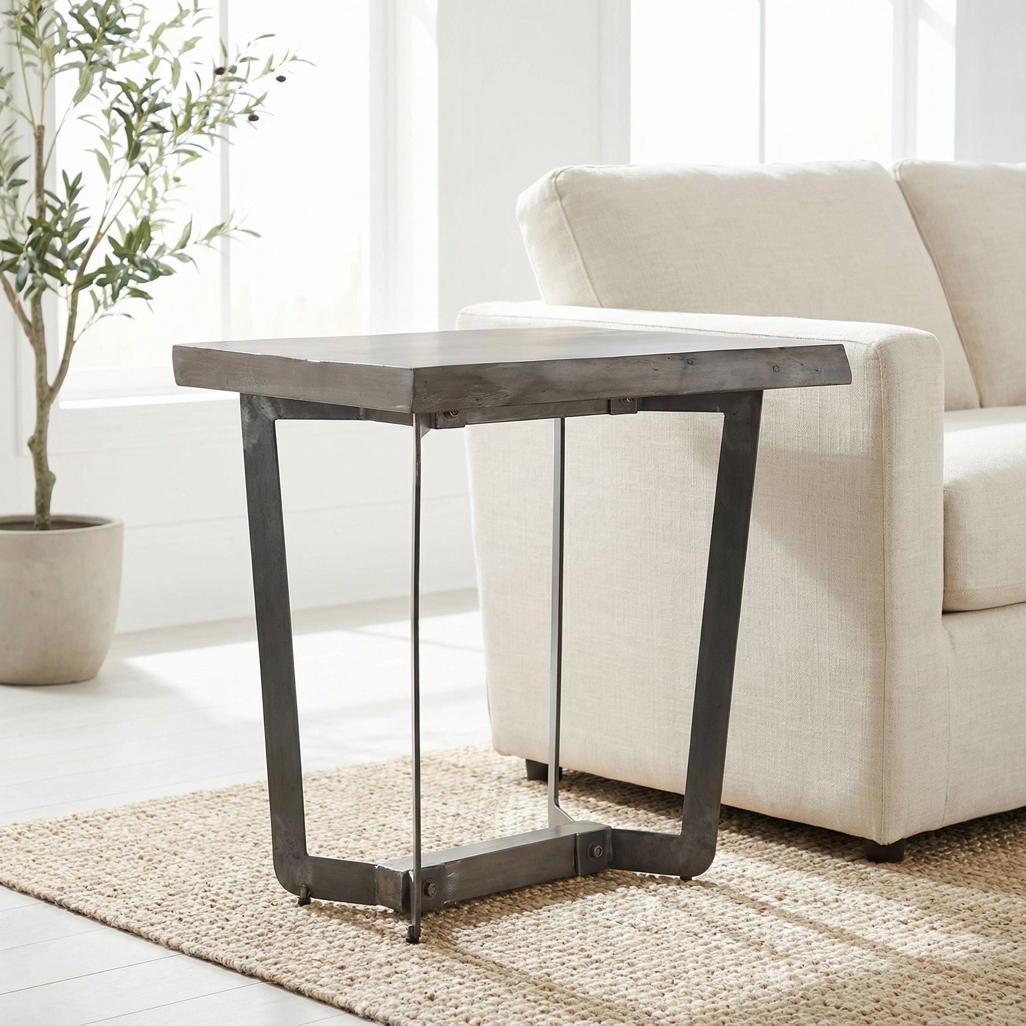 Bare Decor Ontario Live Edge End Table in Solid Acacia Wood, Gray Stain