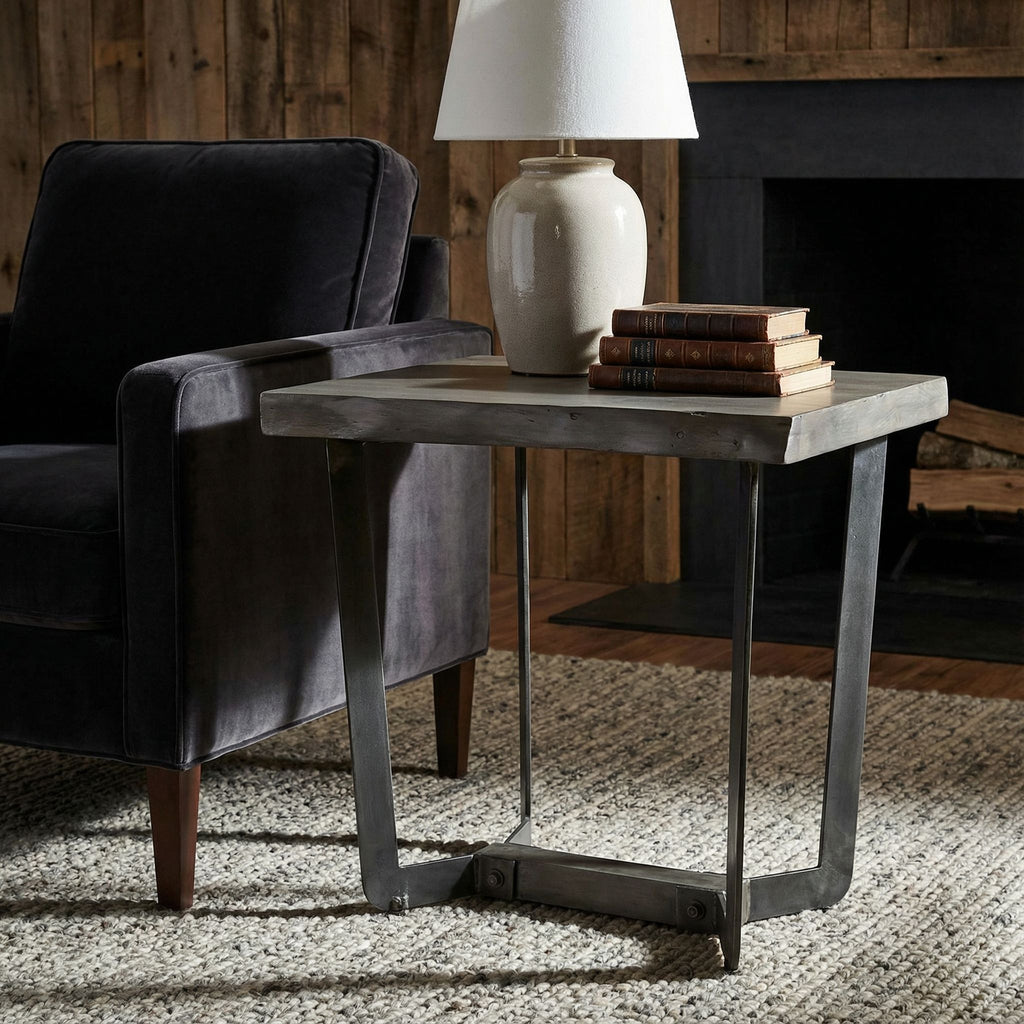 Bare Decor Ontario Live Edge End Table in Solid Acacia Wood, Gray Stain