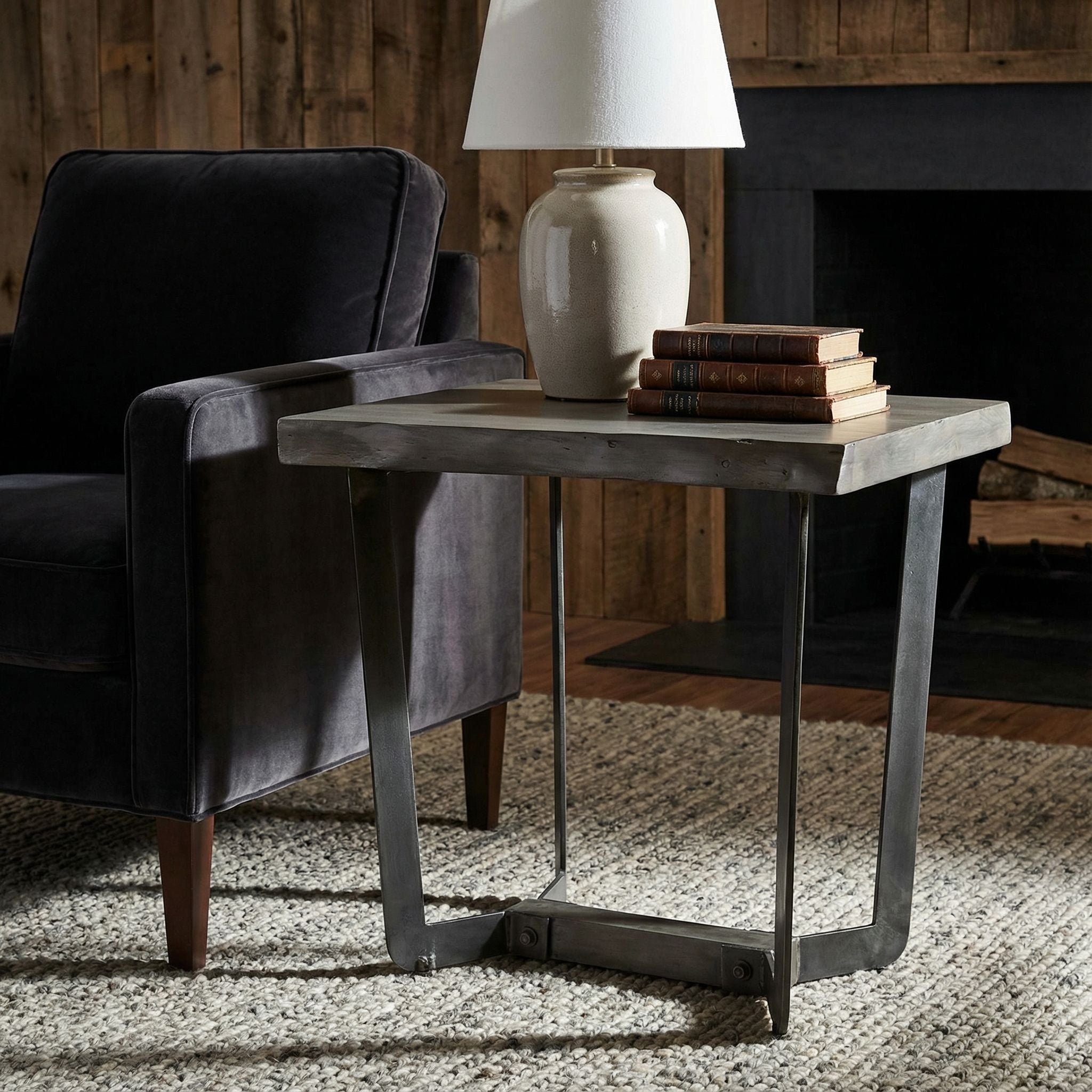 Bare Decor Ontario Live Edge End Table in Solid Acacia Wood, Gray Stain