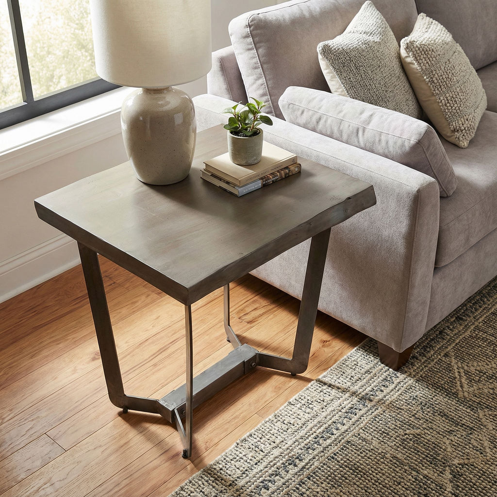 Bare Decor Ontario Live Edge End Table in Solid Acacia Wood, Gray Stain