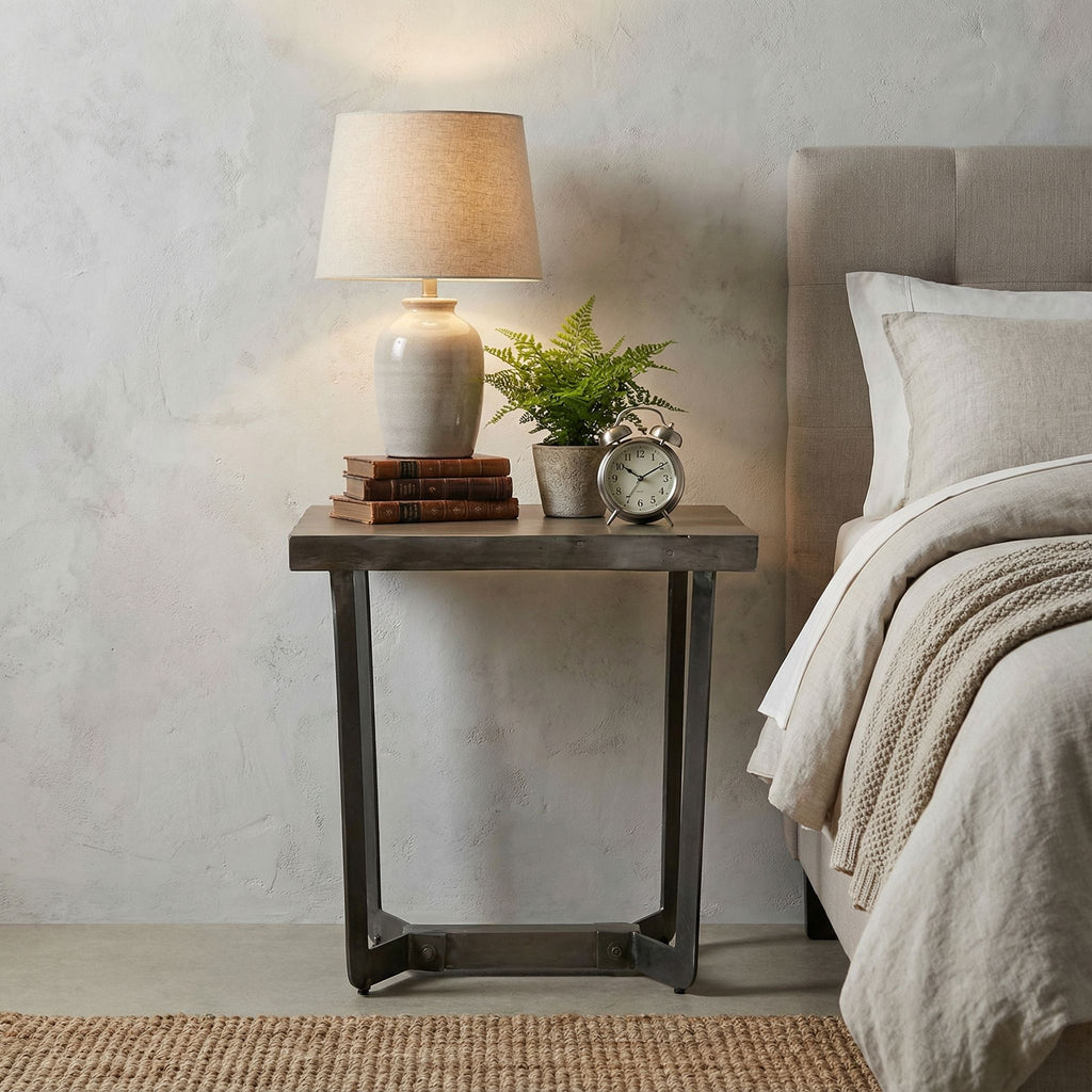 Bare Decor Ontario Live Edge End Table in Solid Acacia Wood, Gray Stain