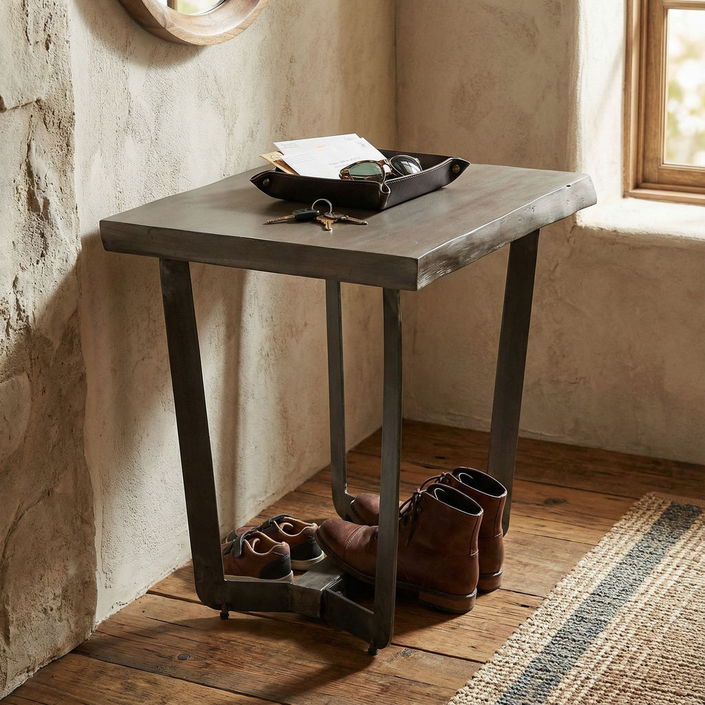 Bare Decor Ontario Live Edge End Table in Solid Acacia Wood, Gray Stain