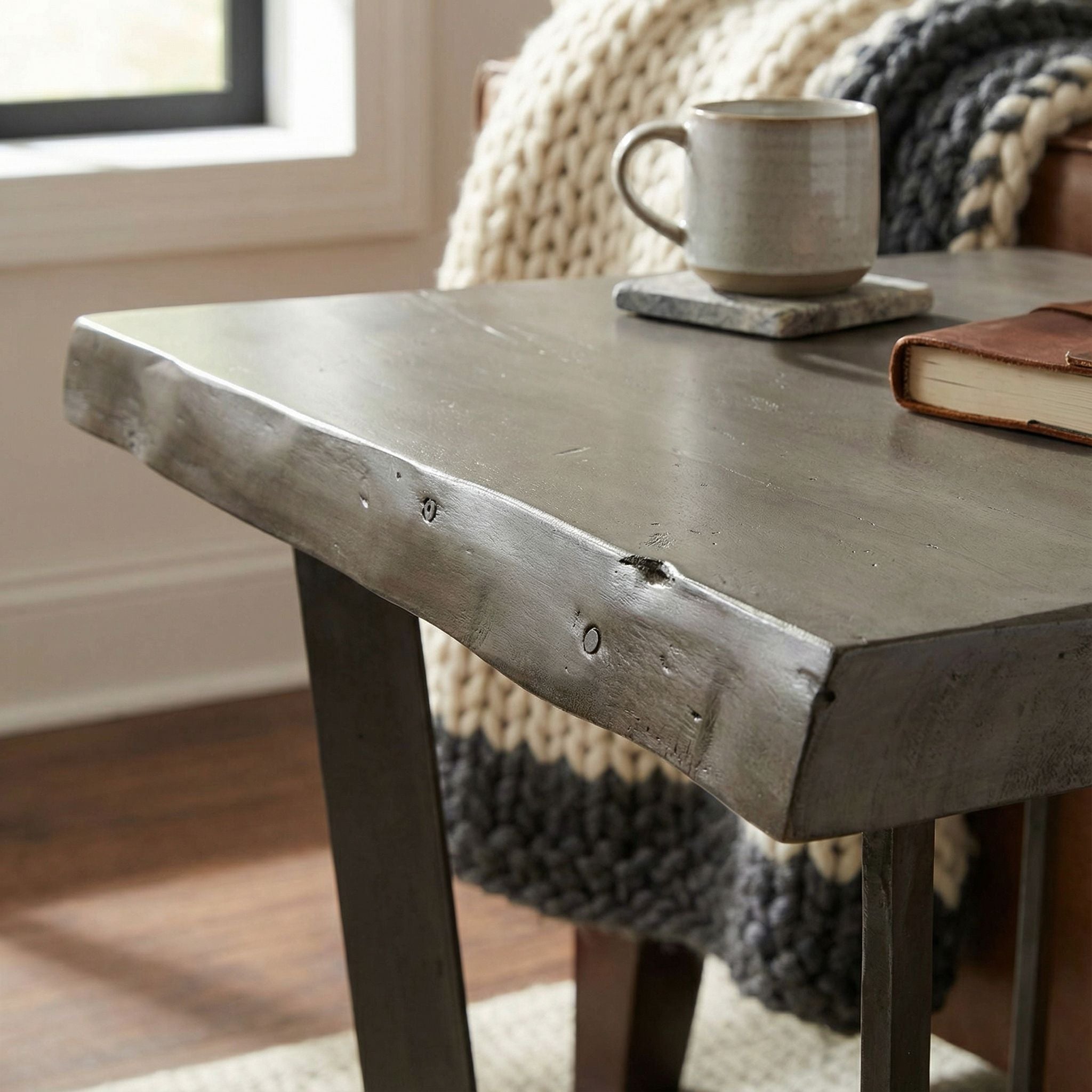 Bare Decor Ontario Live Edge End Table in Solid Acacia Wood, Gray Stain