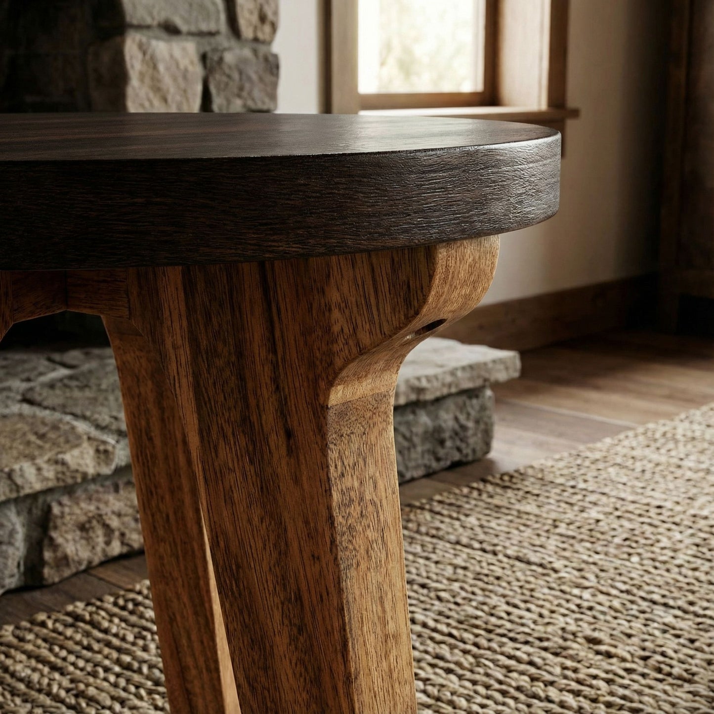 Bare Decor Calgary Small End Table, Two Tone Solid Acacia Wood, 17" Round