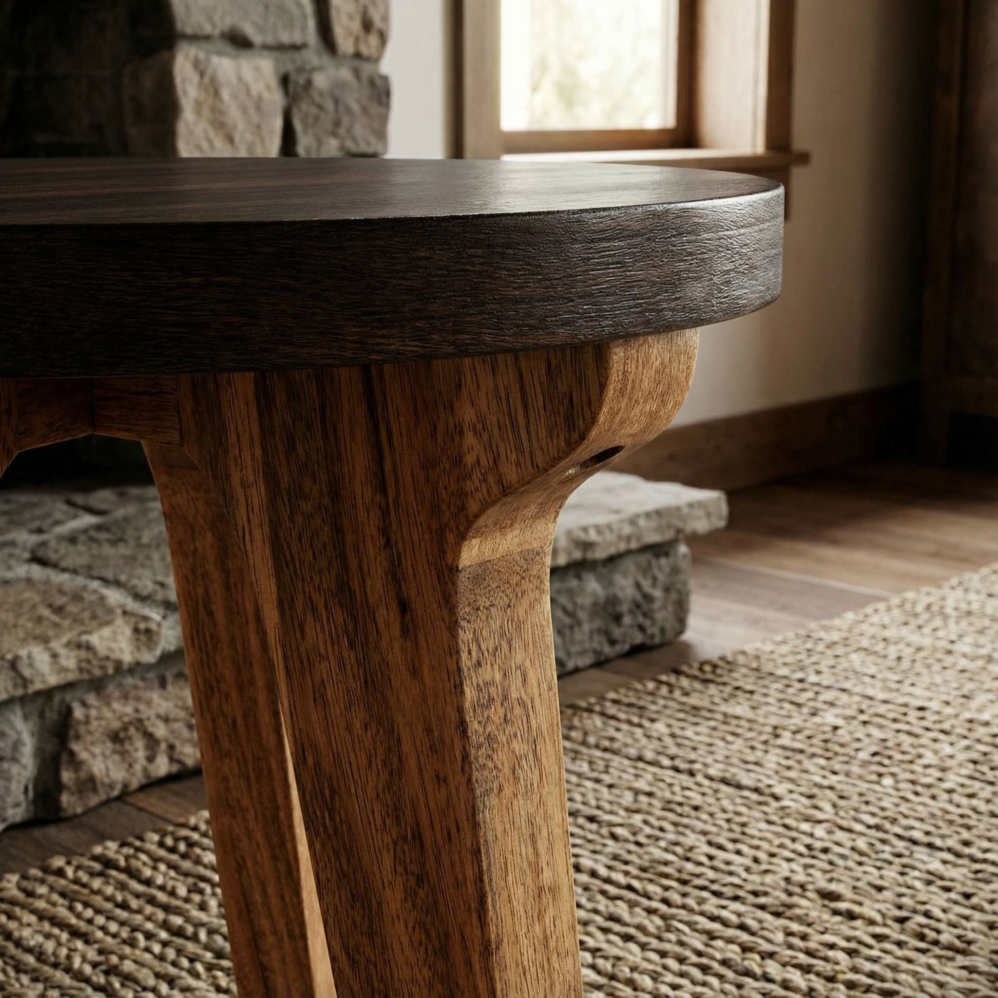 Bare Decor Calgary Small End Table, Two Tone Solid Acacia Wood, 17" Round