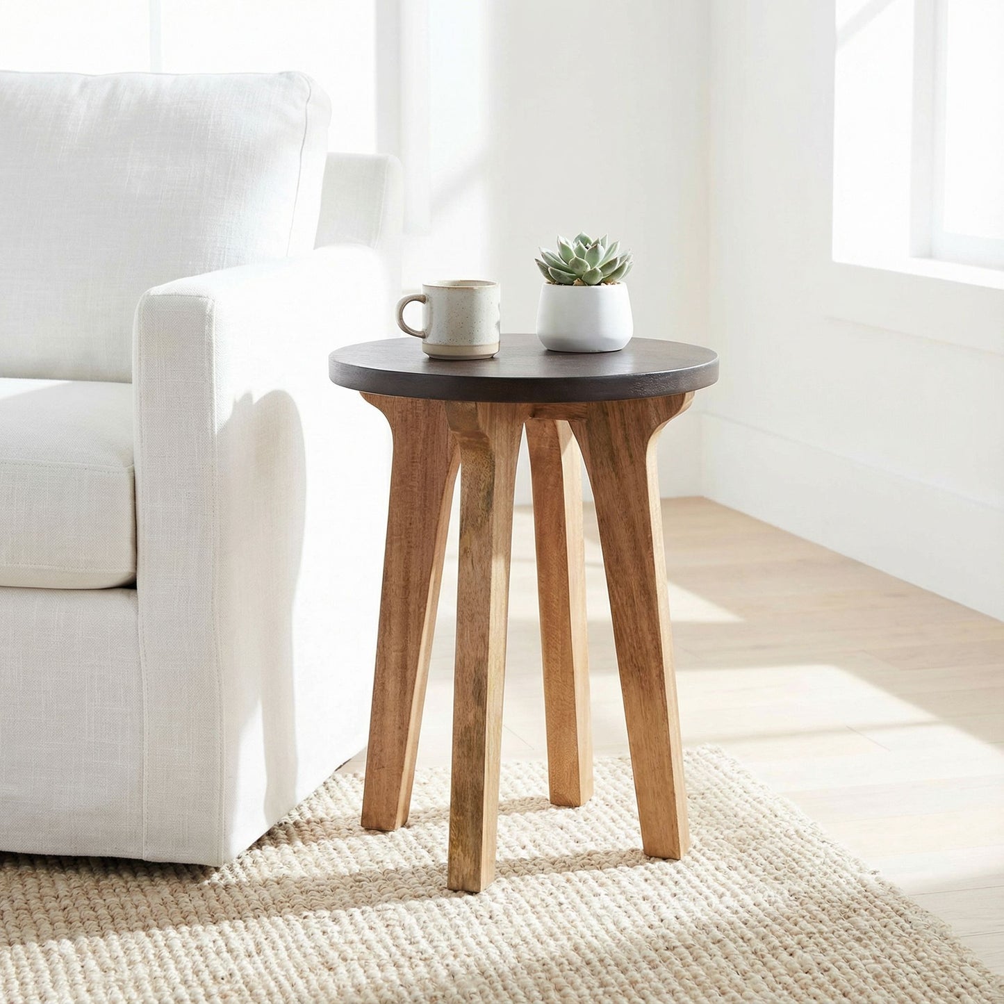 Bare Decor Calgary Small End Table, Two Tone Solid Acacia Wood, 17" Round