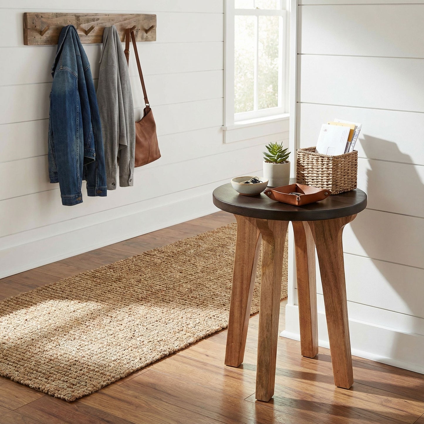 Bare Decor Calgary Small End Table, Two Tone Solid Acacia Wood, 17" Round