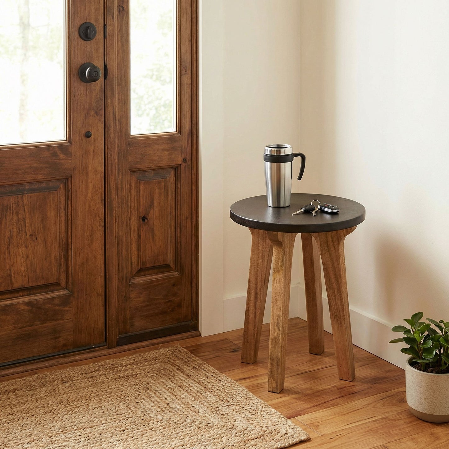 Bare Decor Calgary Small End Table, Two Tone Solid Acacia Wood, 17" Round