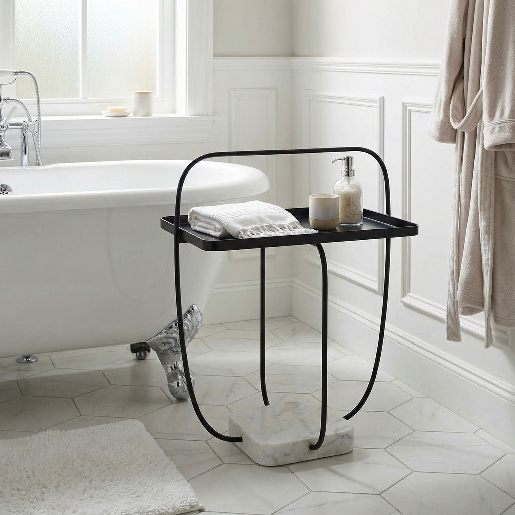 Bare Decor Saskatoon Accent Table Black Metal Frame with Marble Base