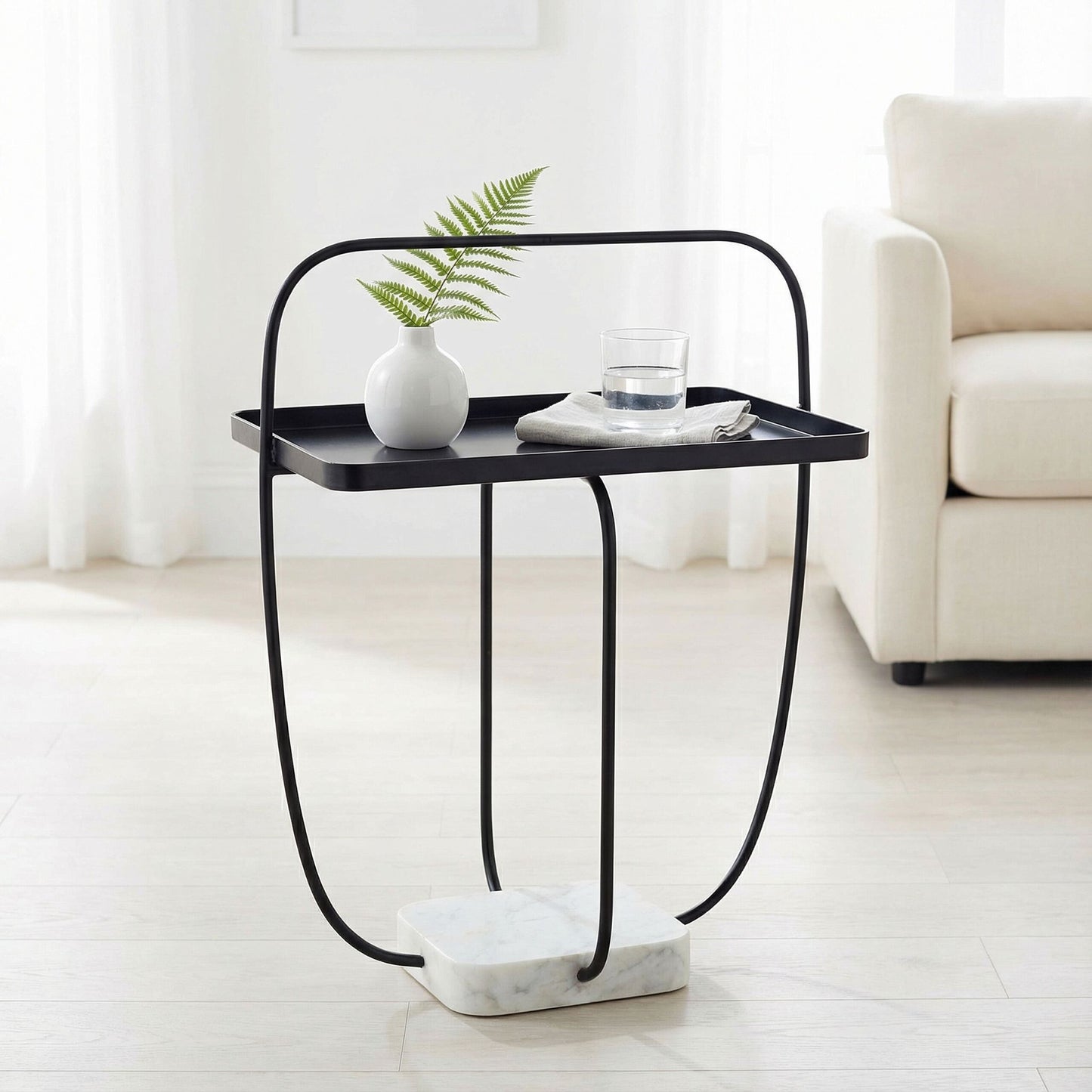 Bare Decor Saskatoon Accent Table Black Metal Frame with Marble Base