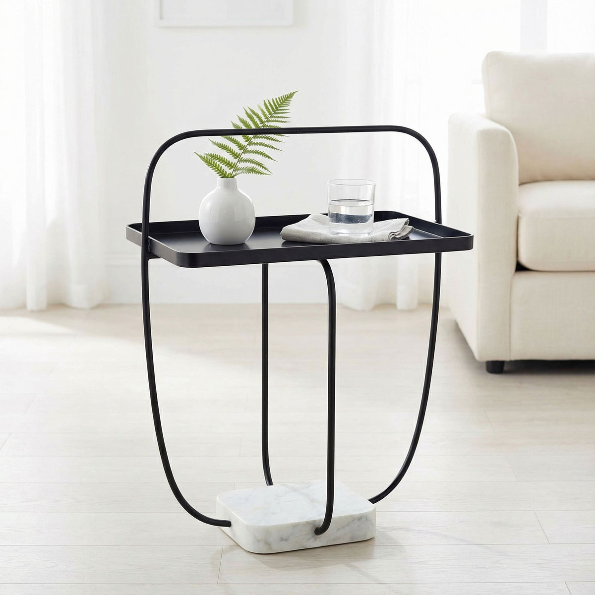 Bare Decor Saskatoon Accent Table Black Metal Frame with Marble Base