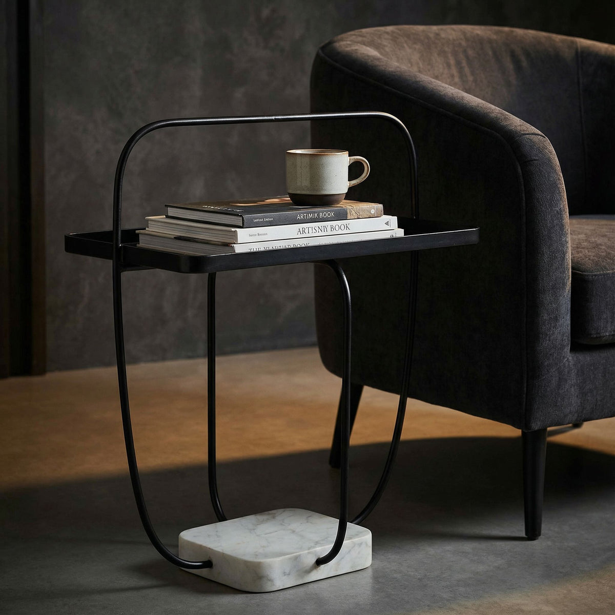 Bare Decor Saskatoon Accent Table Black Metal Frame with Marble Base
