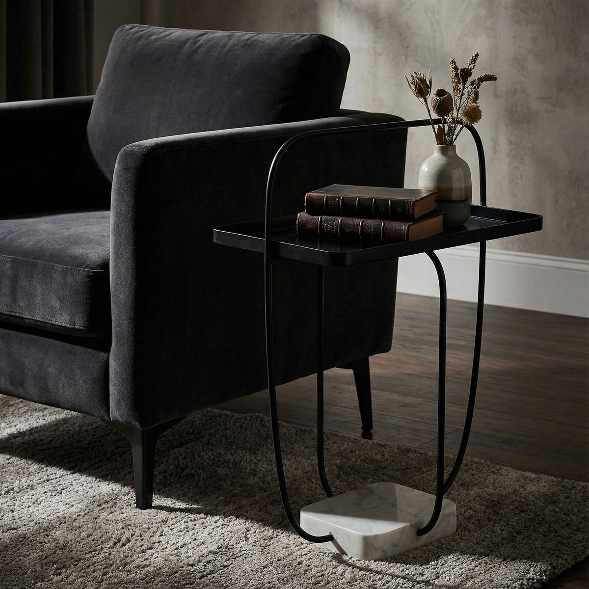 Bare Decor Saskatoon Accent Table Black Metal Frame with Marble Base