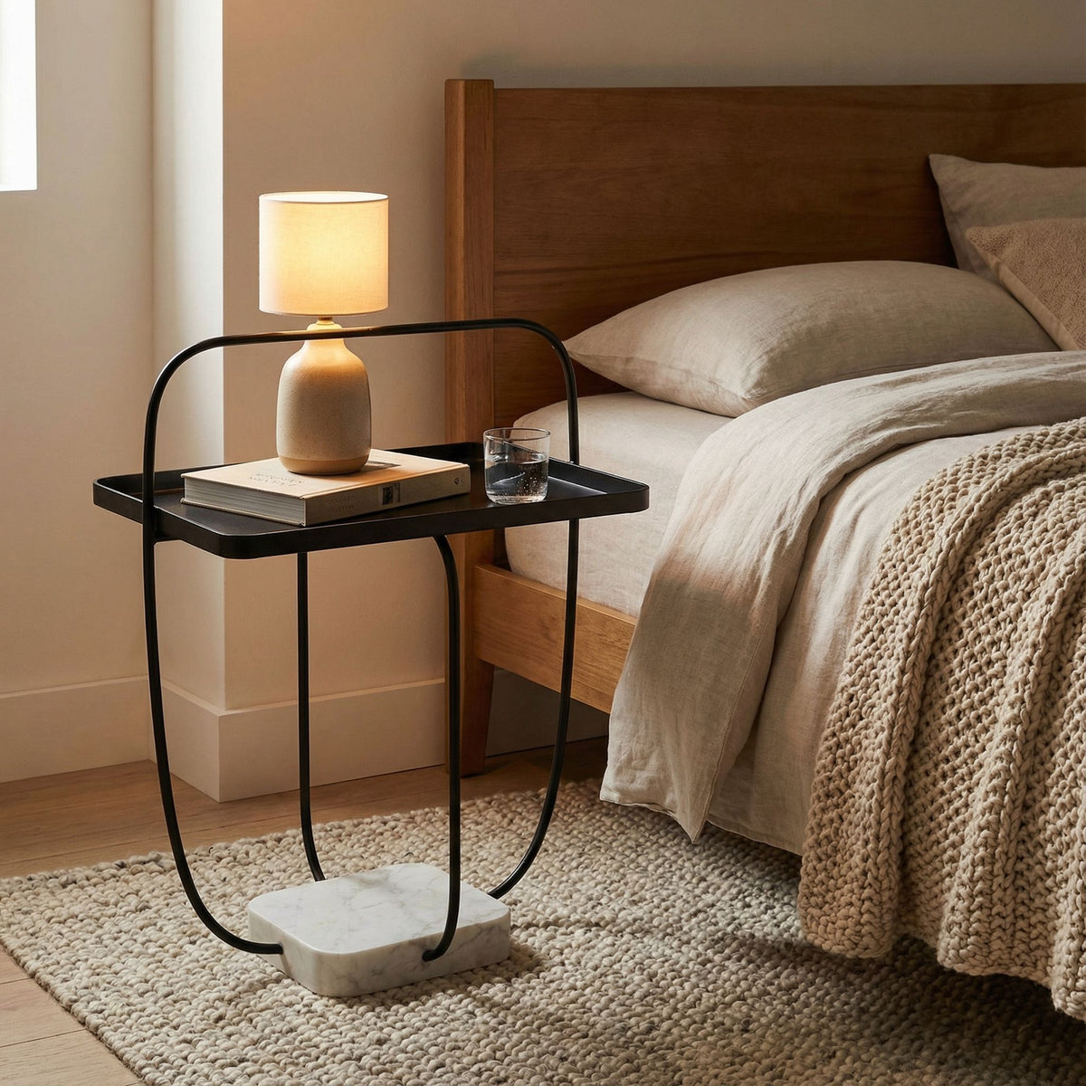 Bare Decor Saskatoon Accent Table Black Metal Frame with Marble Base